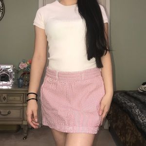 Red and white striped mini skirt